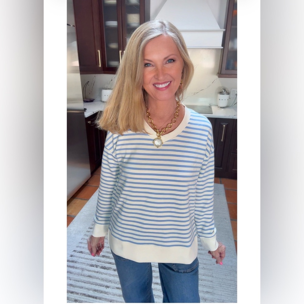 NWT Soft Blue & Cream Striped Top-S